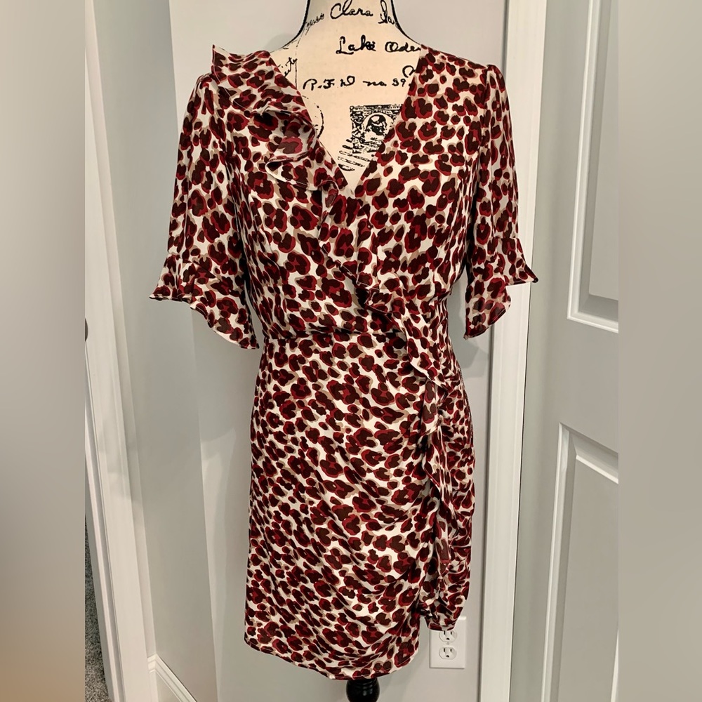 Ruffle Detail Faux Wrap Leopard Print Dress